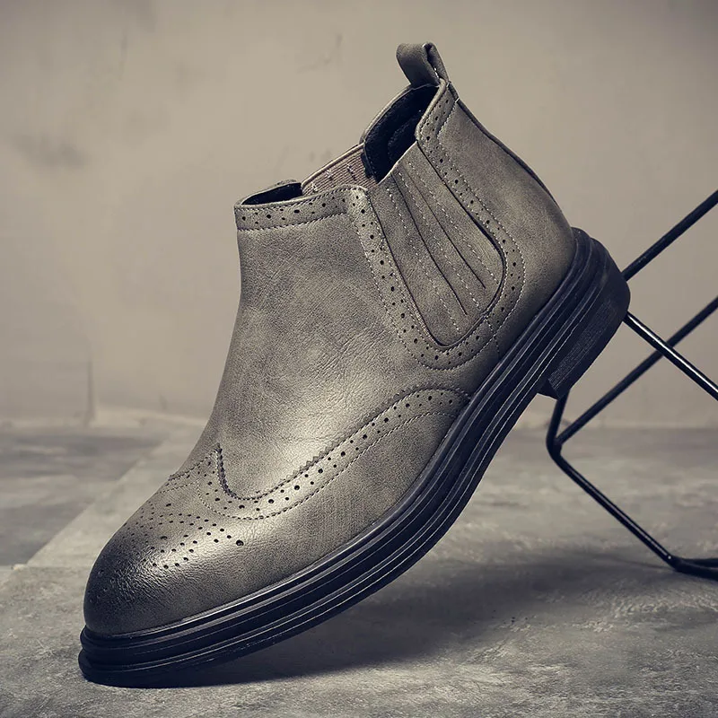 

2018chelsea Boot Men Martin Leather Ankle Boots Winter Shoes