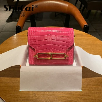 

Genuine Leather Small Bag Crocodile Print Crossbody Messenger Bag For Women Luxury Brand Female Purse Shoulder Bag Designer Bag