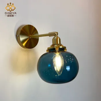 

Japanese-style brass glass wall lamp bedroom bedside Nordic simple porch aisle bathroom mirror headlight