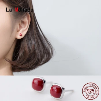 

La Monada Red Square Women Stud Earrings Korean 925 Sterling Silver Earrings For Women Jewelry Designer Women's Earrings Stylish