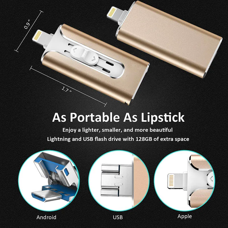 4 IN 1 Metal USB FlashDrive 128GB OTG Drive 32GB 64GB USB 3.0 Flash Disk for iPhone 11 Pro/XR/XS Max USB Memory Stick 256gb 512G