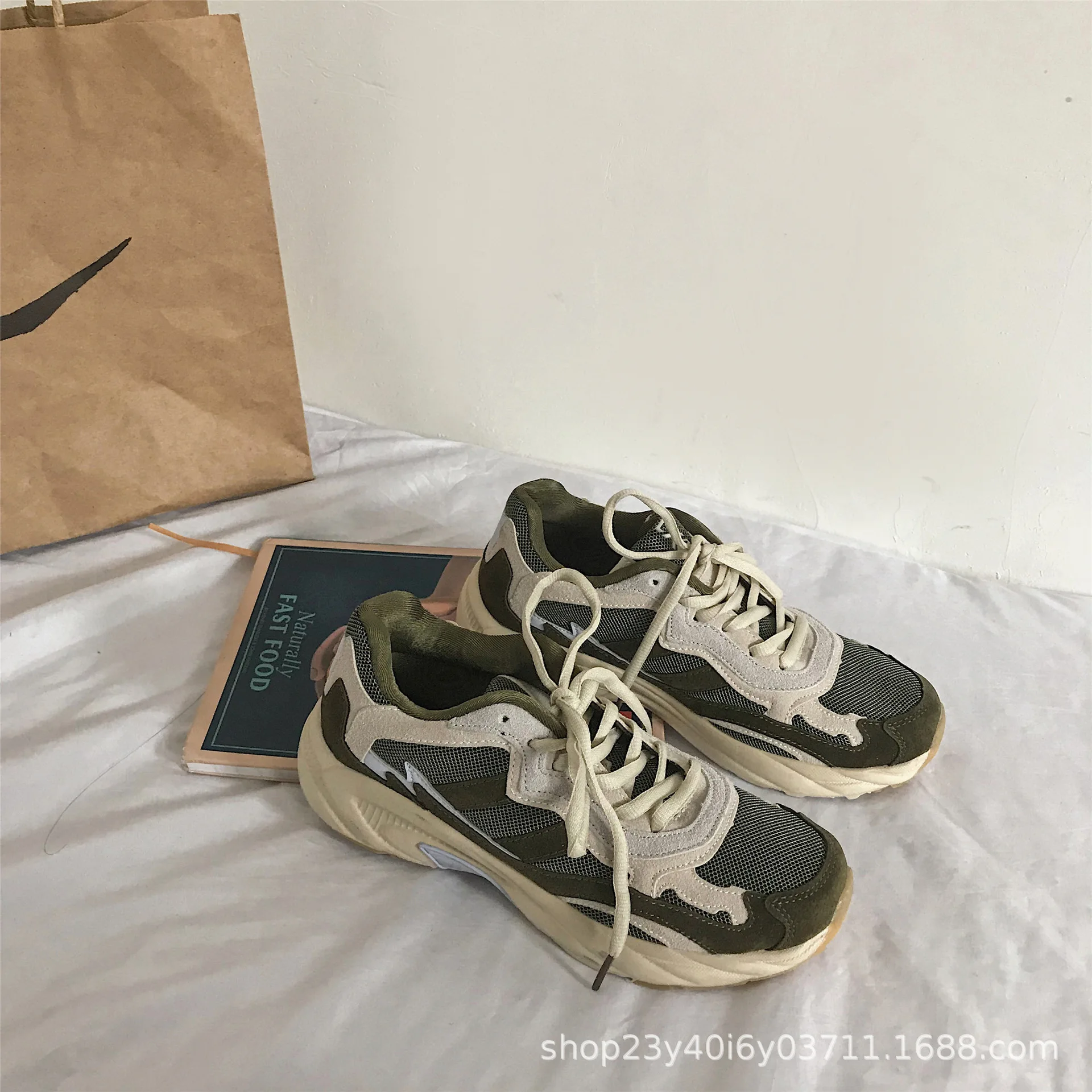 

2019 New Style INS Athletic Shoes Women's Korean-style Harajuku Ulzzang Versatile Students Army Green Running Dad Shoes Women's