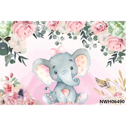 Laeacco Elephant Flowers Wooden Boards Wall Scene Baby Children Photography Backgrounds Photographic Backdrops For Photo Studio - Color: NWH06490