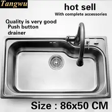 Модная Роскошная большая кухонная раковина толщиной 1 мм, пищевая 304 нержавеющая сталь, горячая распродажа, с одним слотом, 86x50 см