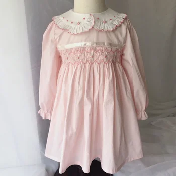 

Baby Girl Spring autumn smocked dress Long Sleeve Pink Vintage Spanish for kids princess dress