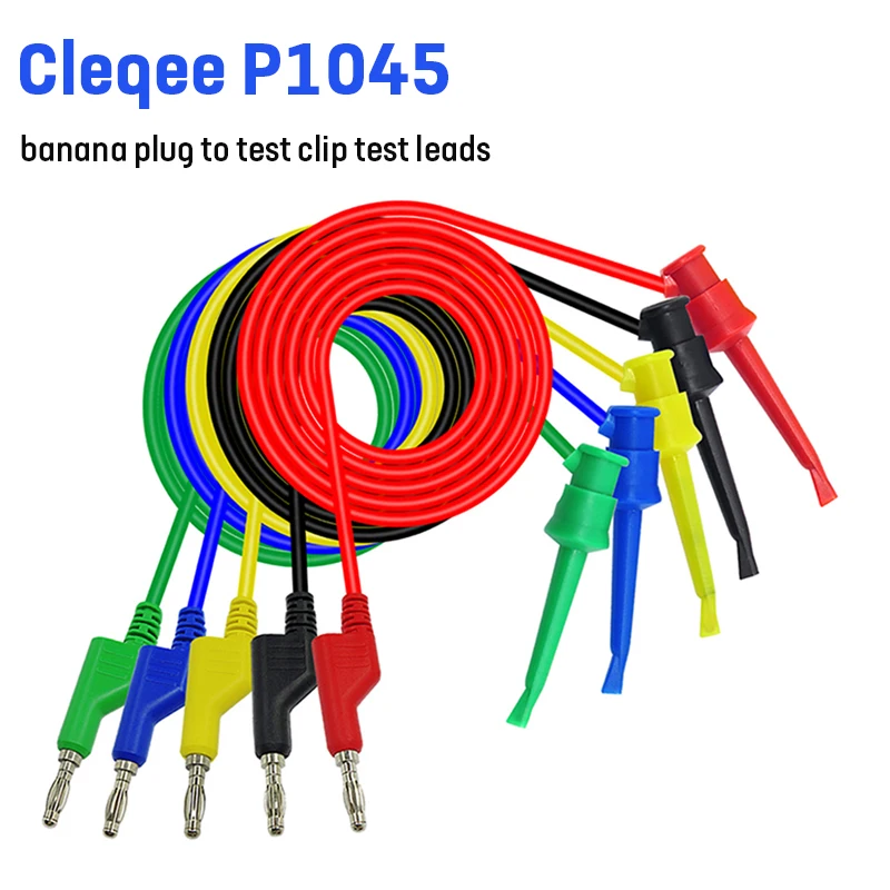 P1045 Cleqee P1044/P1045 5 шт. 4 мм Штабелируемый штекер типа "банан" для зажима Alliagtor/тестовый зажим Тестовые провода 1 м мультиметр тест ing кабели медь - Цвет: P1045