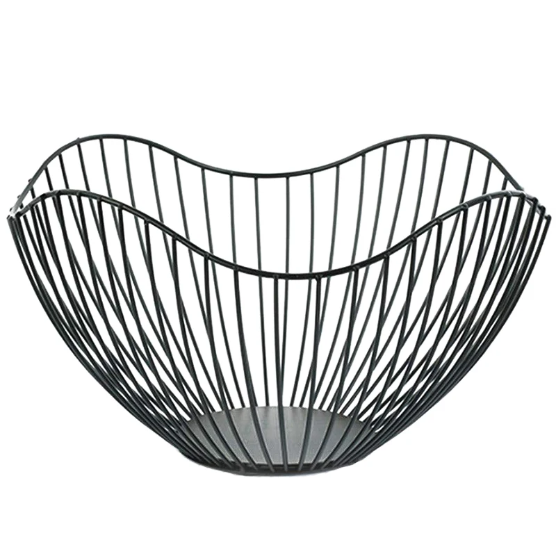 Metal Wire Fruit Container Bowls Stand for Modern Kitchen Countertop Large Round Black Storage Baskets Bread K Cup and De | Дом и сад