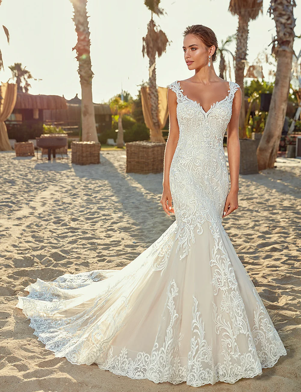 FATAPASE органза Vestido De Noiva роскошное кружевное свадебное платье Русалка Новое пикантное свадебное платье с v-образным вырезом Robe de mariee