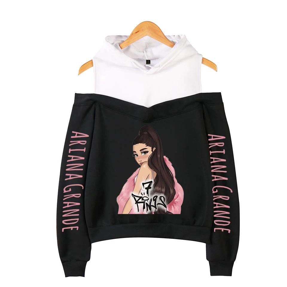 New Fashion Ariana Grande Off shoulder Hoodies Women Pertty Casual Sexy Sweatshirt Print Ariana Grande Off Shoulder Sweatshirts