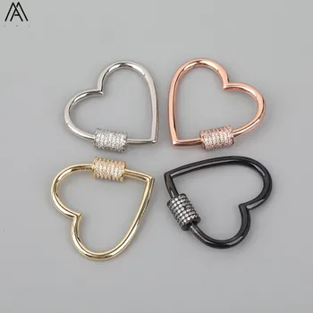 

5pcs/Lot 30mm CZ Micro Paved Heart Shape Screw Clasps Zirconia Paved Lock Carabiner Clasps Connector Pendant Making FH-241AMG.G