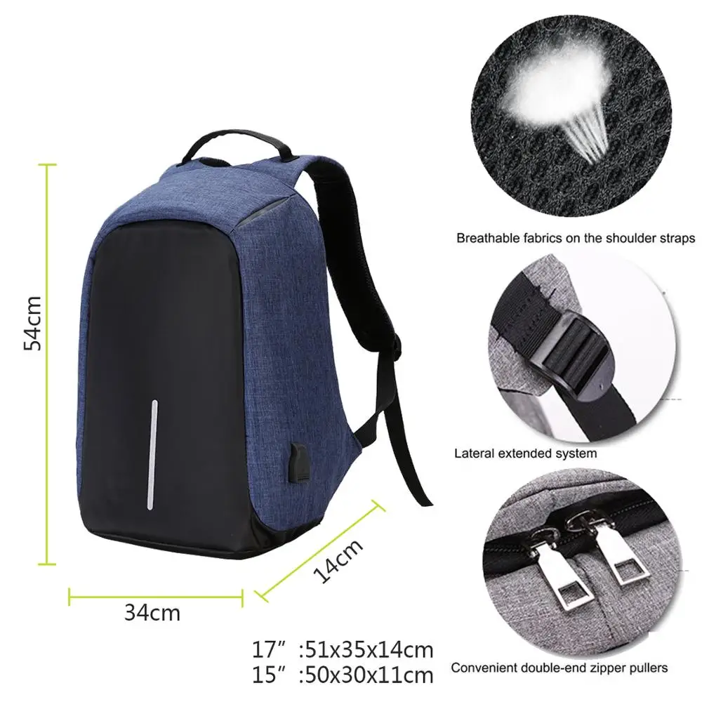 Сумка для ноутбука 17,3 дюймов для Macbook Pro 15 чехол с защитой от кражи 15,6 дюймов рюкзак для ноутбука с usb зарядкой рюкзак для ноутбука школьная сумка