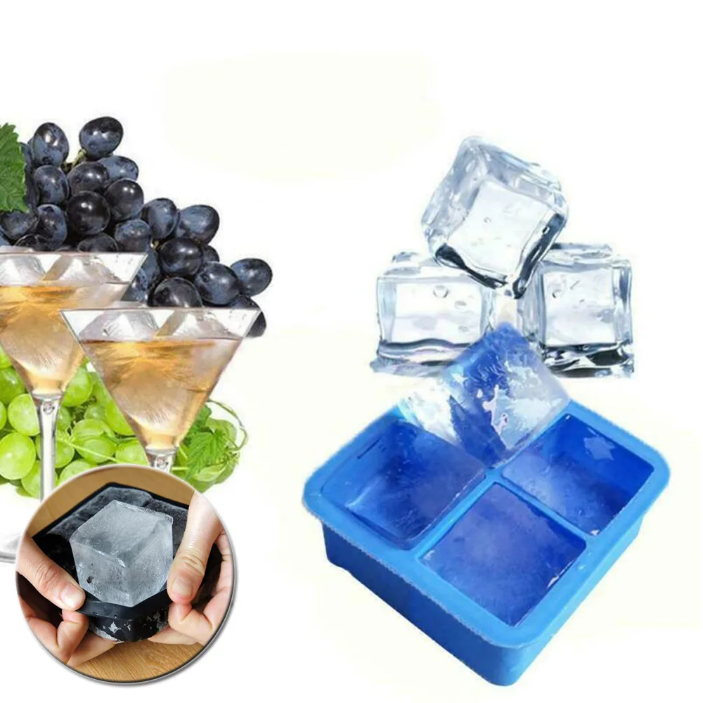 Square 4.5cm 4 Grid Large Ice Cube Silicone Ice Grid Mold Use UK High Quality