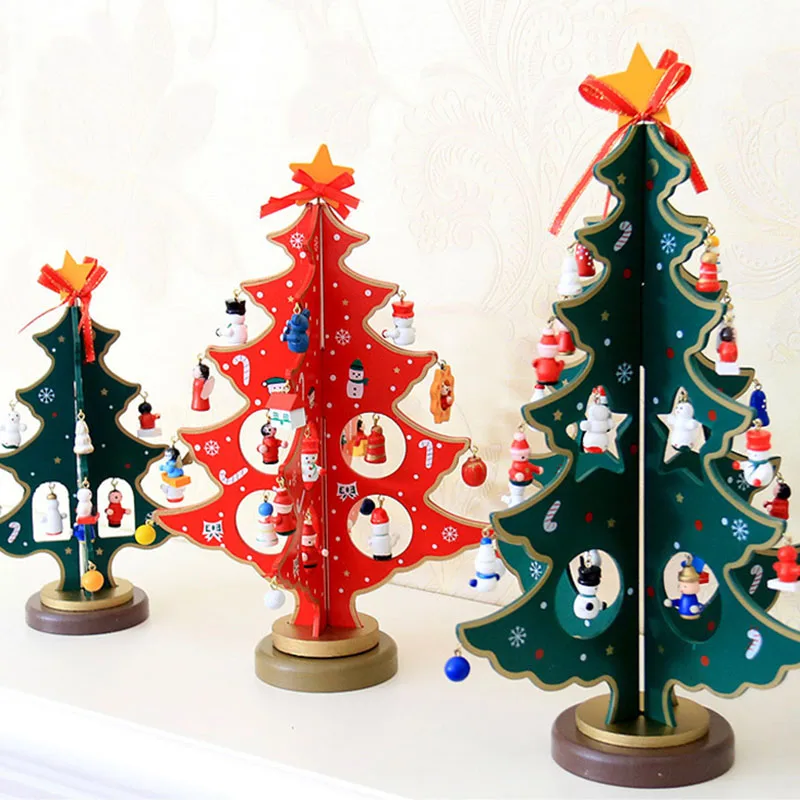 

Hot Miniature Christmas Ornaments Wooden Mini Christmas Tree Desktop Decor Crafts Gift Home Party Decor XJS789