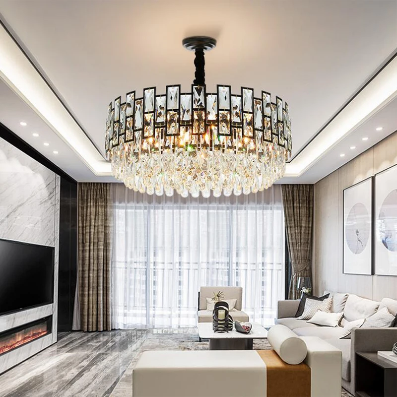 jmmxiuz postmodern minimalist crystal black chandelier round LED living room bedroom home indoor lighting
