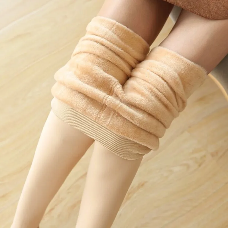 Beige Plus velvet Осень Зима Новые Удобные однотонные леггинсы корейский Стиль Высокая талия обтягивающие поддельные прозрачные леггинсы бежевый/черный - Цвет: Beige Plus velvet