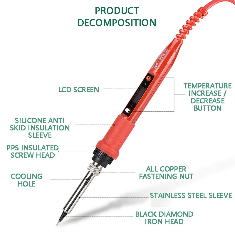 Цифровой дисплей регулируемая температура Электрический паяльник костюм 80 Вт паяльная ручка паяльник комбинация