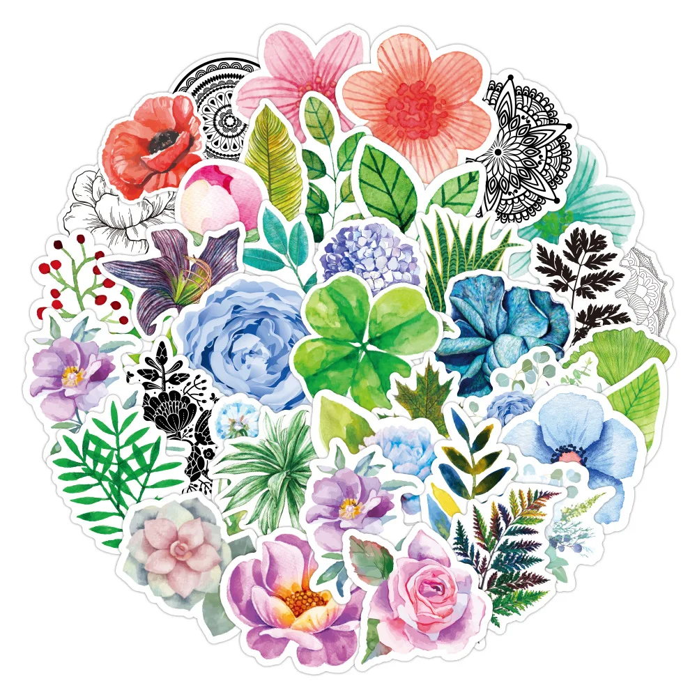 

Ransitute R1150 50pcs/set Colorful Plants High Quality Trolley Case Car Sticker Waterproof Removable Graffiti Sticker