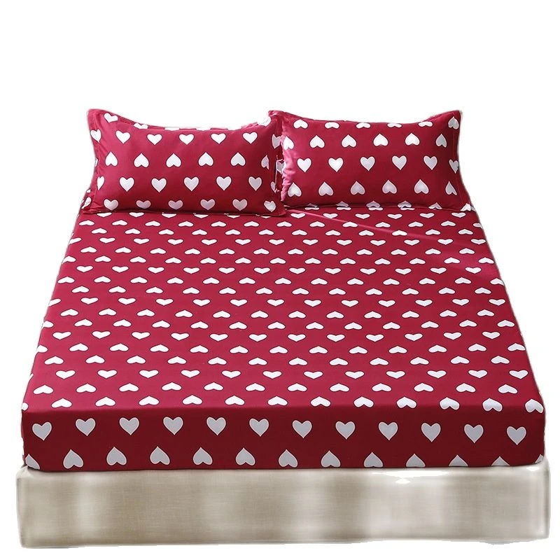 Heart Stars Print Fitted Bed Sheet Mattress Hotel Home Bedspread Bedding Cover