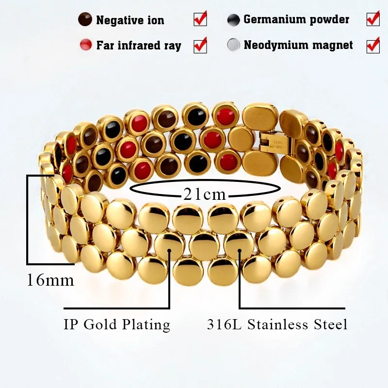 Магнитные массажные браслеты для женщин и мужчин, золотые браслеты из нержавеющей стали с мощными камнями, унисекс браслеты, браслет для потери веса