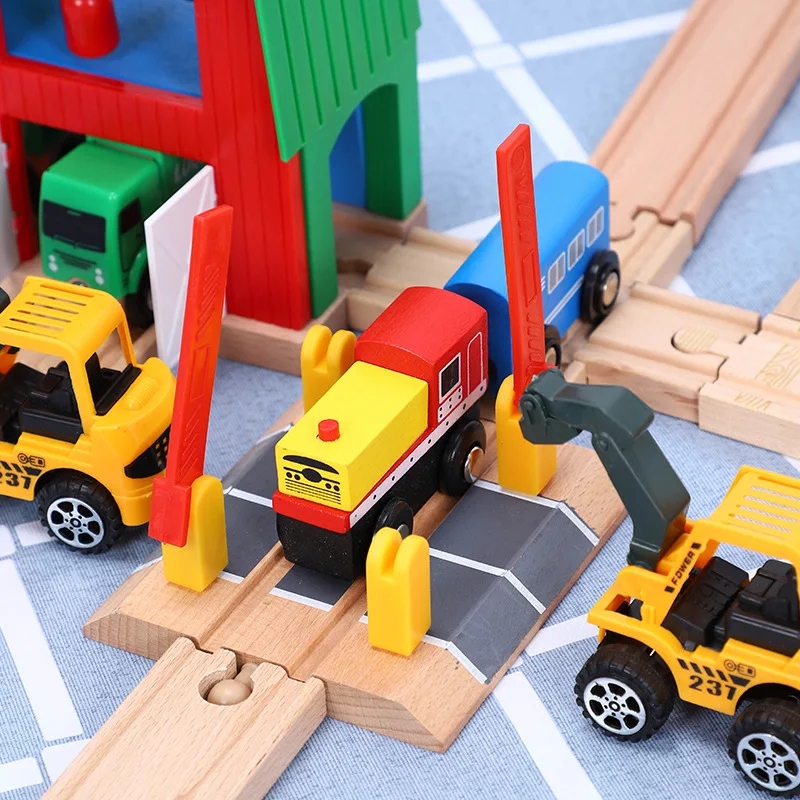 Wooden Train Track Set Wooden Railway Puzzle Slot Transit Wood Rail Transit Wood Train Railway Electric Trains Toy For Kids Gift