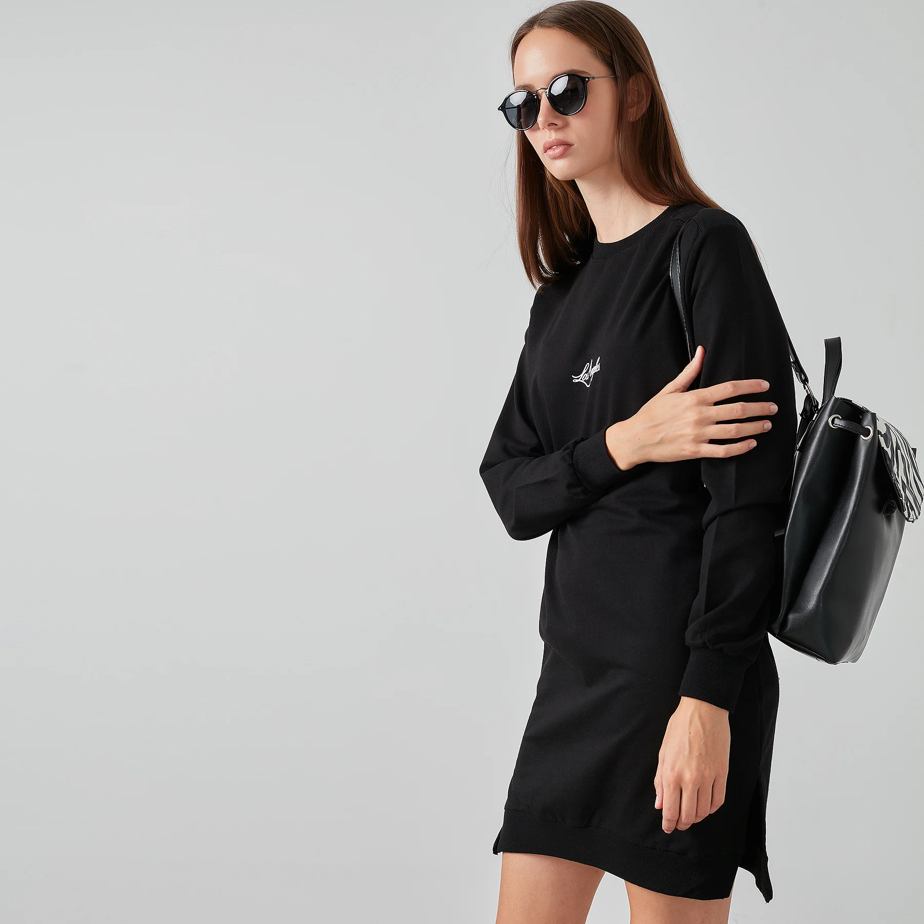 Lela Lettering Printed Sides Slits Bike Collar Oversize Tunik WOMEN TUNIC 5203032 | Женская одежда
