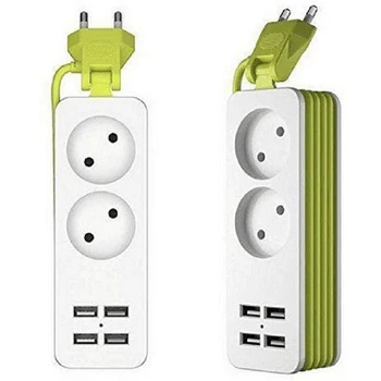 

EU Plug,4 Usb with Cable Plug 2 AC Port Plug-In Board Multi-Function Round Plug European Standard Plug