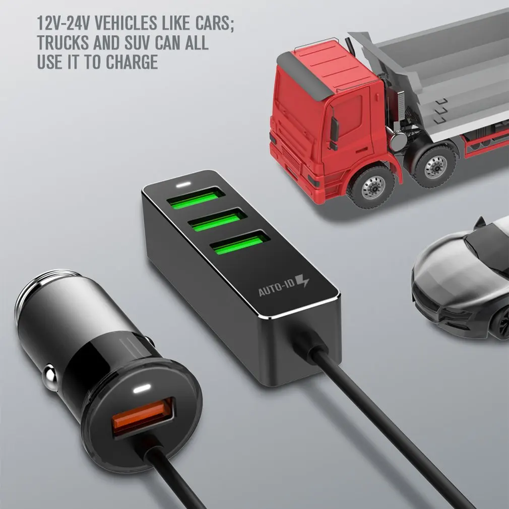 4 порта USB Автомобильное зарядное устройство QC3.0 быстрое зарядное устройство Универсальный USB быстрый адаптер с 120 см удлинитель Кабель для MPV автомобильный телефон C61