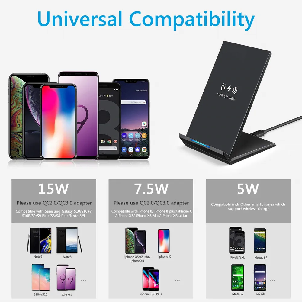 15W Qi Wireless Charger for Samsung S9 S10 iPhone 11 Pro X XS MAX for Xiaomi mi 9 Huawei P30 pro 10W Fast Wireless Charger Stand