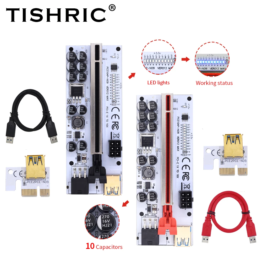 TISHRIC новейший VER012 MAX GPU Riser для видеокарты PCI-E 012 Pci Express USB 3 0 кабель 1X до 16X майнинга BTC