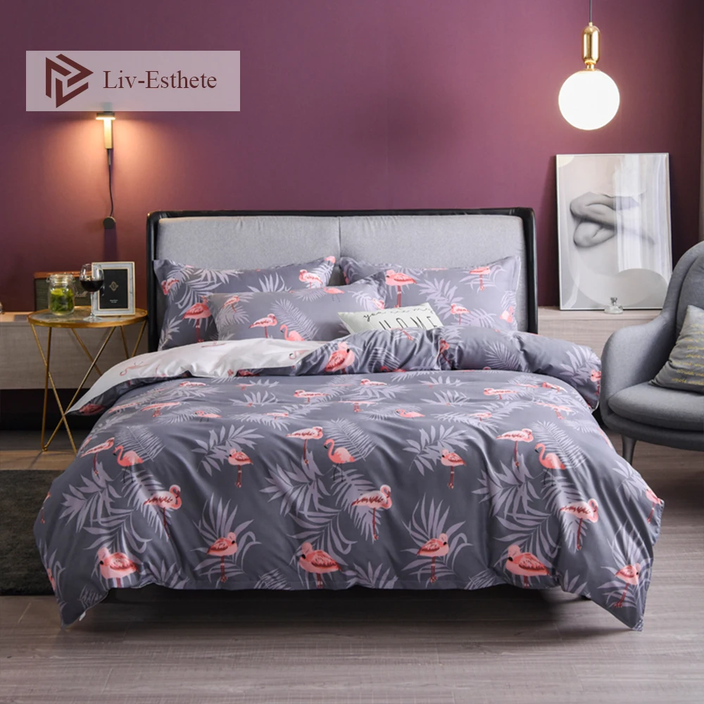 

Liv-Esthete Fashion Flamingo Reactive Printed Bedding Set Single Double Queen King Comfortable Decor Duvet Cover Set Pillowcase