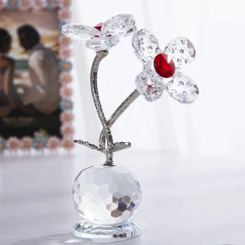 

H&D Crystal Glass Flower Dream Bouquet Spring Figurine Ornament Home Table Decor Colection Wedding Favors Souvenir Gift (Red)