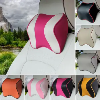 

JINSERTA Contrast Color Car Headrest Neck Pillow Seat Back Support Neck Pillow Skin-friendly Leather Car Accessories