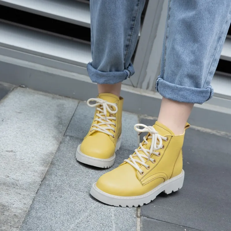

British Style Hight-top WOMEN'S Shoes 2019 Spring And Autumn New Style Martin Boots Small Leather Shoes Children Hight-top Short