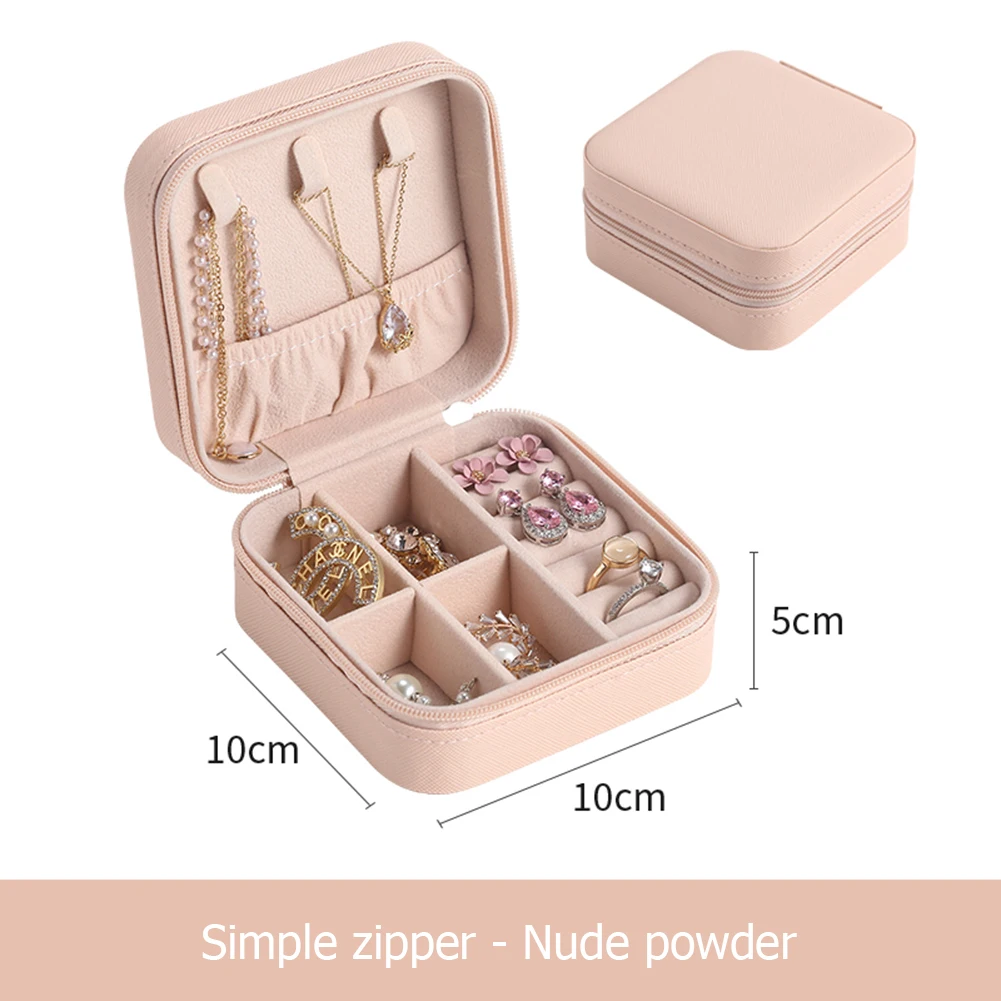 PU Leather Zipper Small Travel Jewelry Organizer/Box/Storage with Mirror 