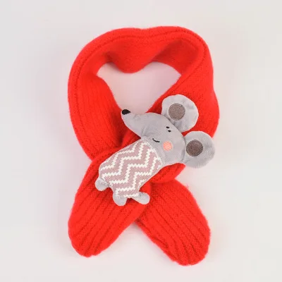 red mouse Новинка; зимние детские шарфы; теплый вязаный шарф с крестиком для маленьких мальчиков и девочек; мягкий шарф с воротником; детский растягивающийся шарф-кольцо на шею для детей - Цвет: red mouse
