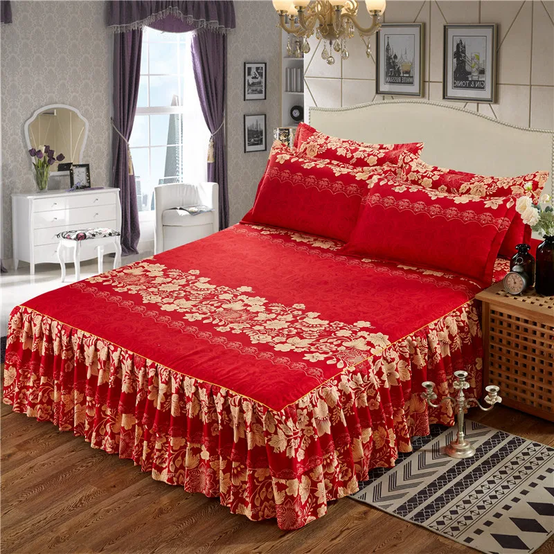 

Autumn And Winter Thick Plant Cashmere Wool Brushed Double Layer Edge Bed Skirt + 2 a Pillow Case Three-piece Set a Generation o