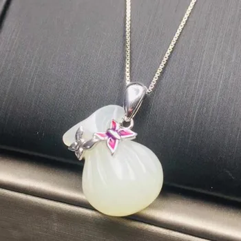 

Luxury White Jade The Ancient Purse Pendant 925 Sterling Silver Necklace For Women Cylindrical Gemstones Jewelry