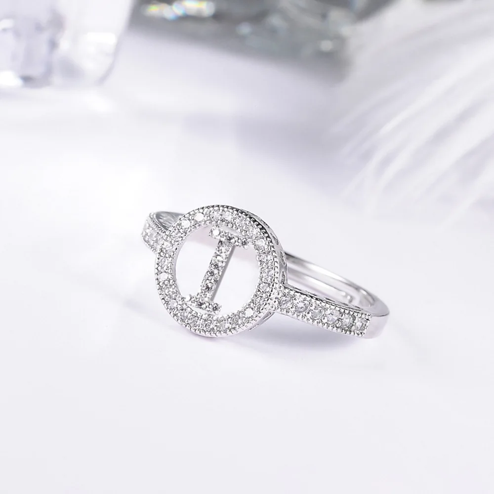 26 букв простые изысканные серебряные Регулируемые кольца очаровательные женские персональные кольца подарок - Цвет основного камня: I