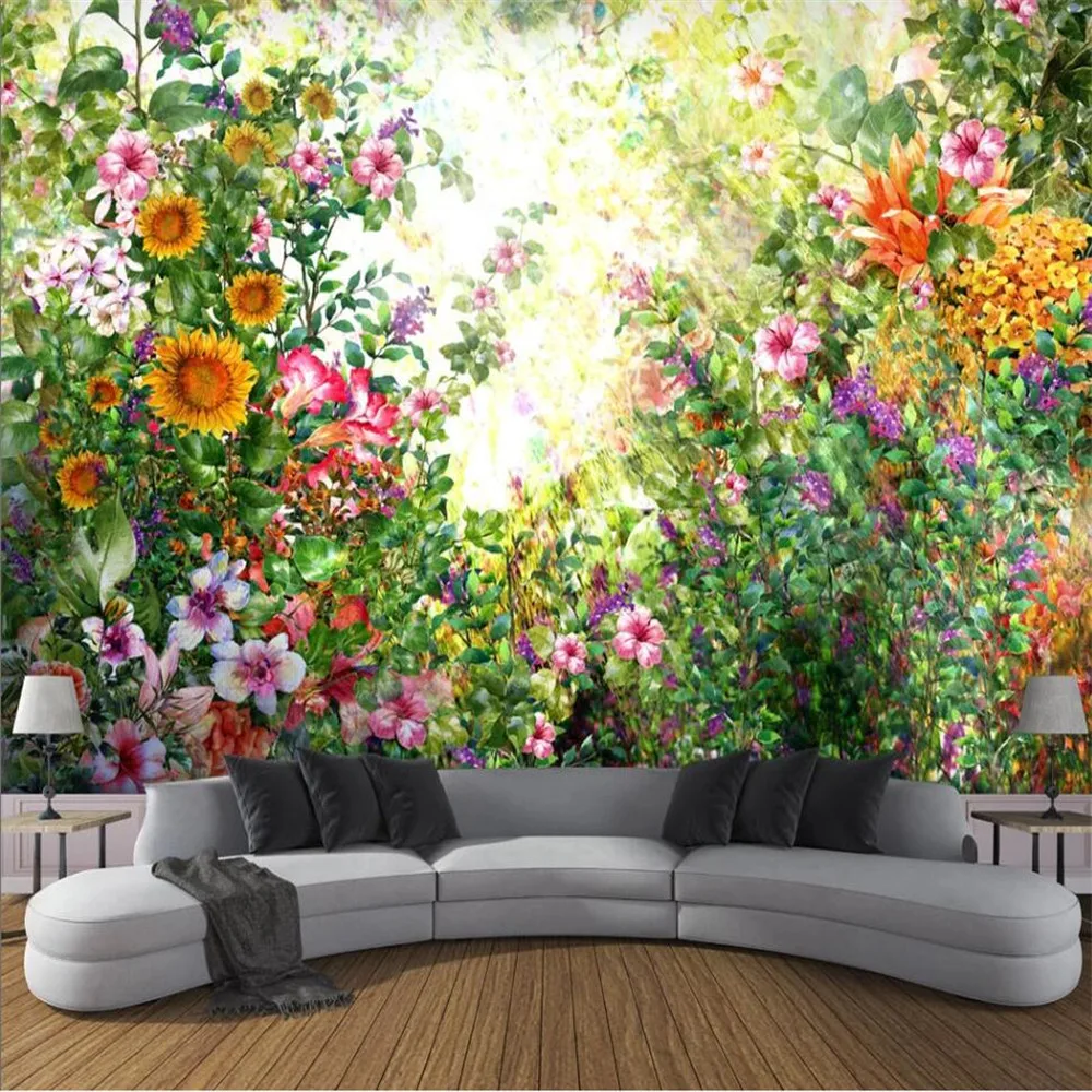 

Milofi custom 3D wallpaper mural watercolor hand-painted flowers and trees background wall living room bedroom decoration mural