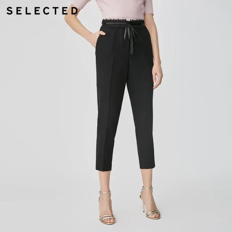 

SELECTED Women's High-rise Laced Tapered Crop Suit Pants SIG|419118510