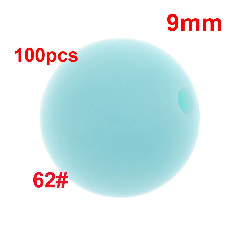62 Blue Green Fkisbox 100 шт 9 мм детский Прорезыватель жемчужные Силиконовые Круглые бусины Bpa бесплатно Новорожденные сенсорные бижутерия для прорезывания зубов пустышки цепи аксессуары - Цвет: 62 Blue Green