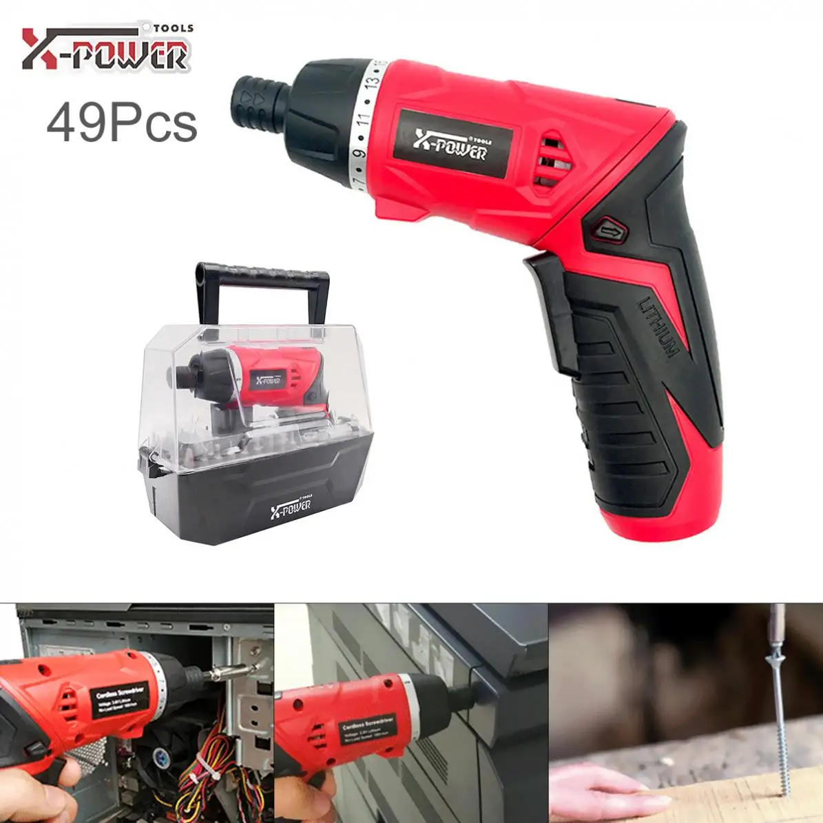 Mini Electric Screwdriver 49pcs Power Tool 3.6V Rechargeable  for Furniture Installation/Screwing/Corner Repair/Wood Punching