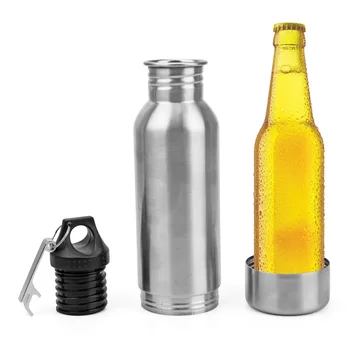 

304 Stainless Steel Portable Beer Bottle Holder with Metal Bottle Opener Cold Insulation Cover Glass Bottle Protector