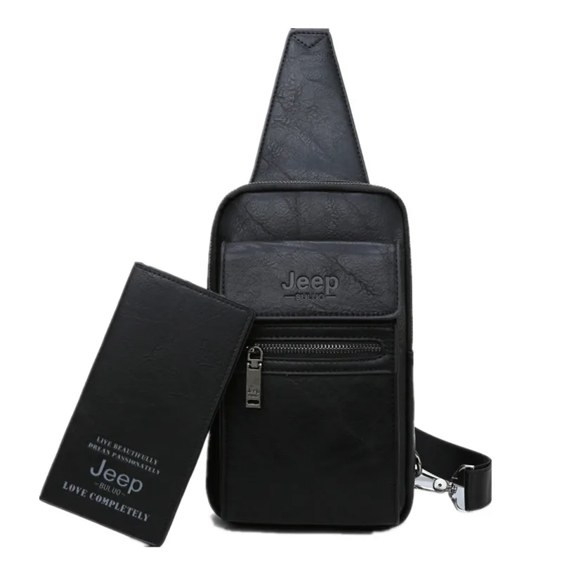 JEEP BULUO Brand Fashion Sling Bags High Quality Men Bags Split Leather Large Size Shoulder Crossbody Bag For Young Man