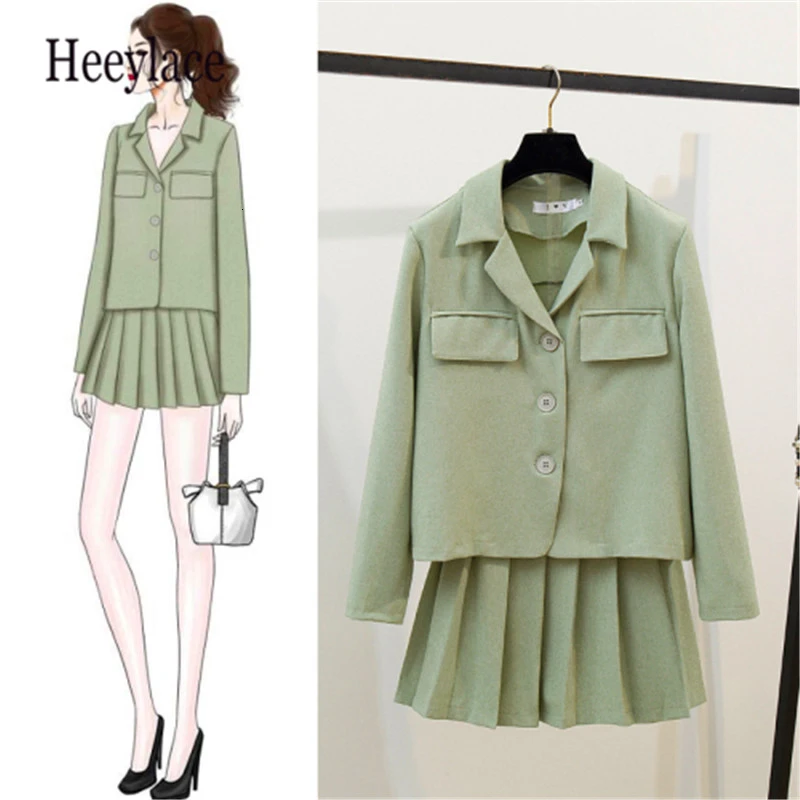 

Student suit women coat and high waist pleated skirt sets two piece set for women clothing office lady blazer top good quality