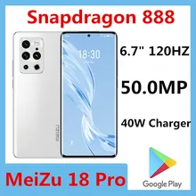 Original Meizu 18 Pro 5G Smart Phone 50.0MP Snapdragon 888 40W Charger 6.7" 120HZ 3120x1440 Android 10.0 Screen Fingerprint OTA