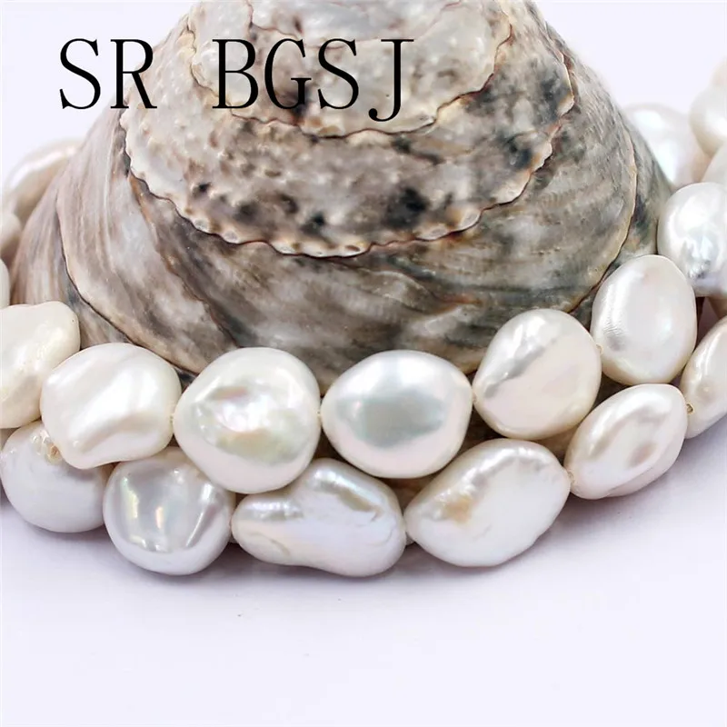 

Free Shipping 10-12mm White Freeform Baroque Reborn Freshwater Natural Pearl Loose Beads Strand 15"