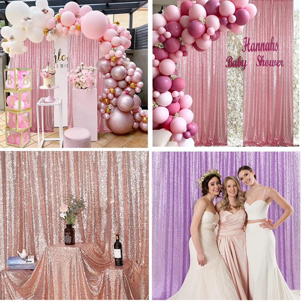 Pailletten-Vorhang 2-teilig – Pink-gold, 1,2 X 3 M, Für Hochzeitsdekoration & Fotohintergrund