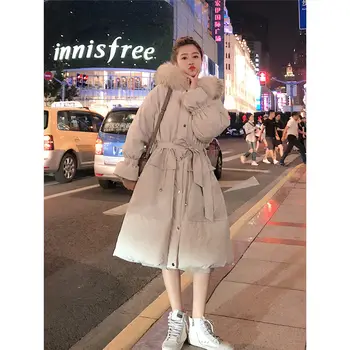 

Thick Cotton Clothing Women's Long Section Winter Coats And Jackets New Loose Chic Bandage Coat Hooded Parka Overcoat Lady f1641