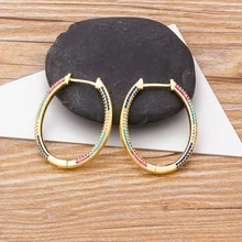 2020 nuevo diseño de cobre de moda pendientes de aros de circón para mujeres de gran círculo del arco iris de la joyería mejor fiesta de Navidad de la boda de regalo